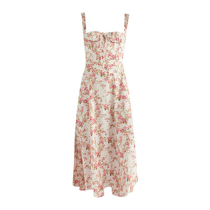 Backless Floral Halter Midi Dress