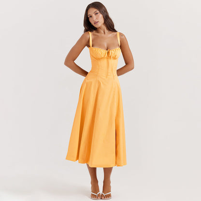 Backless Floral Halter Midi Dress