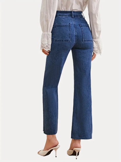 Dark Blue High-Waist Wide-Leg Jeans
